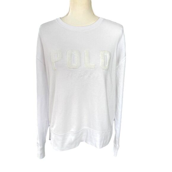 Polo Ralph Lauren French Terry Raised Logo Crewneck Sweatshirt White Size M - Picture 1 of 8